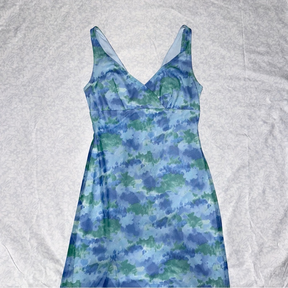 Windsor Blue and Green Dress with Watercolor Print